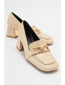 LuviShoes Béžové vzorované dámske topánky na opätku TEMPE