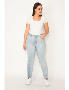 Şans Women's Plus Size Blue Washed Effect 5 Pockets Jeans