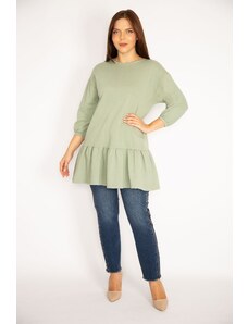Şans Women's Plus Size Green Capri Sleeve Tunic