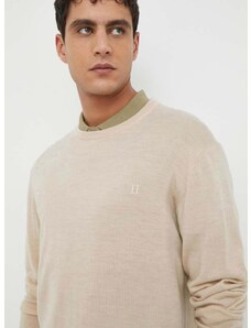 Vlnený sveter Les Deux pánsky, béžová farba, tenký
