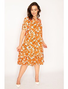 Şans Women's Plus Size Orange Woven Viscose Fabric Layered Dress