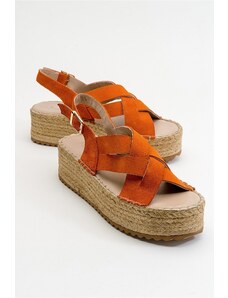 LuviShoes Lontano Women's Orange Suede Genuine Leather Sandals