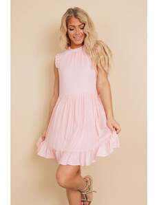 Letné ružové šaty s volánmi LC223664-10