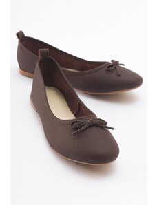 LuviShoes 01 Brown Skin Genuine Leather Women's Flat Shoes.