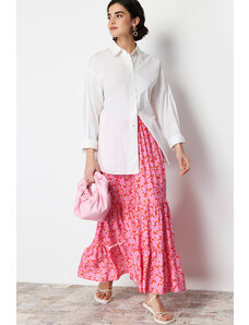 Trendyol Modest Ružová tkaná sukňa s kvetinovým vzorom