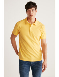 GRIMELANGE Pánske tričko Chris Regular Fit zo 100 % bavlny žlté polo s výstrihom