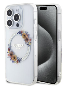 Guess PC/TPU Flowers Ring Glossy Logo MagSafe Case for iPhone 14 Pro transparent GUHMP14LHFWFCT