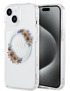 Guess PC/TPU Flowers Ring Glossy Logo MagSafe Case for iPhone 14 transparent GUHMP14SHFWFCT