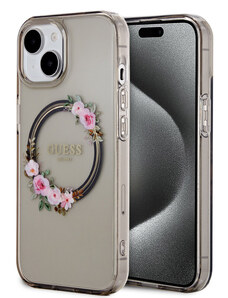 Guess PC/TPU Flowers Ring Glossy Logo MagSafe puzdro pre iPhone 15 čierna GUHMP15SHFWFCK