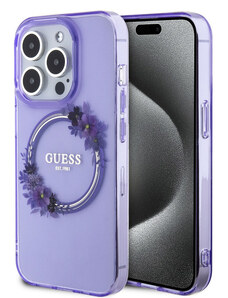 Guess PC/TPU Flowers Ring Glossy Logo MagSafe Case for iPhone 15 Pro Max violett GUHMP15XHFWFCU