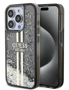 Guess PC/TPU Liquid Glitter Stripe Zadný Kryt pre iPhone 15 Pro Max čierna GUHCP15XLFCSEGK
