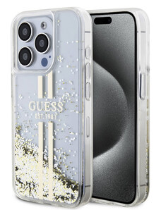 Guess PC/TPU Liquid Glitter Stripe Zadný Kryt pre iPhone 15 Pro Max transparentná GUHCP15XLFCSEGT