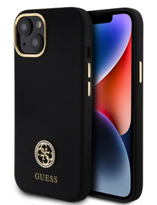 Guess Liquid Silicone 4G Strass Metal Logo Zadný Kryt pre iPhone 15 čierna GUHCP15SM4DGPK