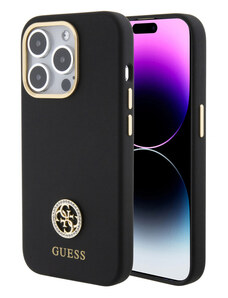 Guess Liquid Silicone 4G Strass Metal Logo Zadný Kryt pre iPhone 15 Pro Max čierna GUHCP15XM4DGPK
