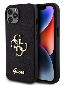 Guess PU Fixed Glitter 4G Metal Logo Zadný Kryt pre iPhone 12/12 Pro čierna GUHCP12MHG4SGK