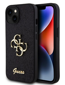 Guess PU Fixed Glitter 4G Metal Logo Zadný Kryt pre iPhone 15 čierna GUHCP15SHG4SGK