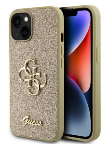 Guess PU Fixed Glitter 4G Metal Logo Zadný Kryt pre iPhone 13 zlatá GUHCP13MHG4SGD