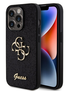 Guess PU Fixed Glitter 4G Metal Logo Zadný Kryt pre iPhone 15 Pro čierna GUHCP15LHG4SGK