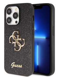 Guess PU Fixed Glitter 4G Metal Logo Zadný Kryt pre iPhone 15 Pro Max čierna GUHCP15XHG4SGK