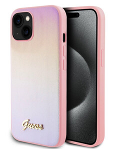 Guess PU Leather Iridescent Metal Script Case for iPhone 15 pink GUHCP15SPSAIRSP