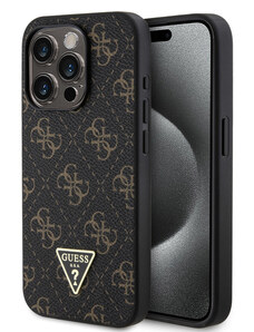 Guess PU Leather 4G Triangle Metal Logo Zadný Kryt pre iPhone 15 Pro čierna GUHCP15LPG4GPK