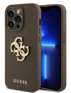 Guess PU Perforated 4G Glitter Metal Logo Zadný Kryt pre iPhone 15 Pro Taupe GUHCP15LPSP4LGE