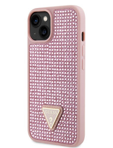 Guess Rhinestones Triangle Metal Logo Case for iPhone 14 pink GUHCP14SHDGTPP