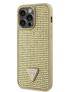Guess Rhinestones Triangle Metal Logo Case for iPhone 14 Pro Max gold GUHCP14XHDGTPD