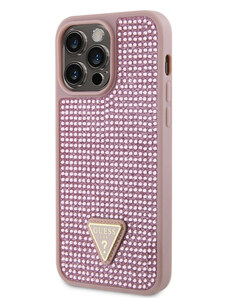 Guess Rhinestones Triangle Metal Logo Case for iPhone 14 Pro Max pink GUHCP14XHDGTPP