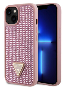 Guess Rhinestones Triangle Metal Logo Case for iPhone 15 pink GUHCP15SHDGTPP