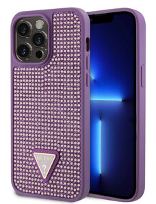 Guess Rhinestones Triangle Metal Logo Case for iPhone 15 Pro Max violett GUHCP15XHDGTPU