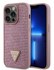 Guess Rhinestones Triangle Metal Logo Case for iPhone 15 Pro pink GUHCP15LHDGTPP