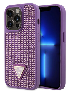 Guess Rhinestones Triangle Metal Logo Case for iPhone 15 Pro violett GUHCP15LHDGTPU