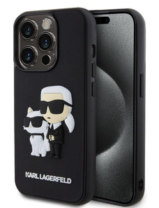 Karl Lagerfeld 3D Rubber Karl and Choupette puzdro pre iPhone 14 Pro čierna KLHCP14L3DRKCNK