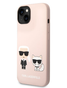 Karl Lagerfeld and Choupette Liquid Silicone Zadný Kryt pre iPhone 14 Plus ružová KLHCP14MSSKCI