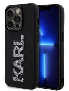 Karl Lagerfeld 3D Rubber Glitter Logo Karl puzdro pre iPhone 15 Pro Max čierna KLHCP15X3DMBKCK