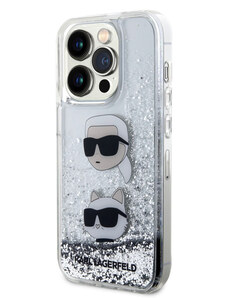 Karl Lagerfeld Liquid Glitter Karl and Choupette Head Zadný Kryt pre iPhone 15 Pro Max strieborná KLHCP15XLDHKCNS