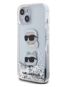 Karl Lagerfeld Liquid Glitter Karl and Choupette Head Case for iPhone 15 silber KLHCP15SLDHKCNS