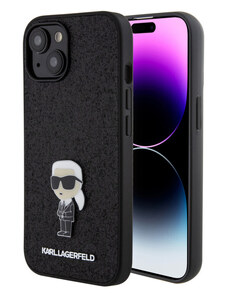 Karl Lagerfeld Fixed Glitter Metal Ikonik Zadný Kryt pre iPhone 15 čierna KLHCP15SGKNPSK
