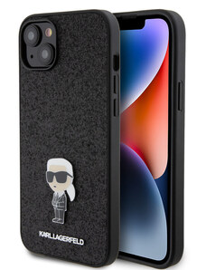 Karl Lagerfeld Fixed Glitter Metal Ikonik puzdro pre iPhone 15 Plus čierna KLHCP15MGKNPSK