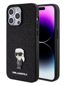 Karl Lagerfeld Fixed Glitter Metal Ikonik Zadný Kryt pre iPhone 15 Pro Max čierna KLHCP15XGKNPSK