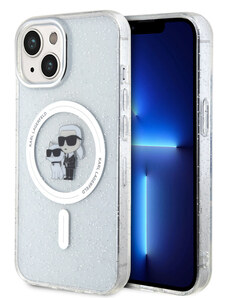 Karl Lagerfeld IML Glitter Karl and Choupette MagSafe Case for iPhone 15 transparent KLHMP15SHGKCNOT