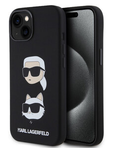 Karl Lagerfeld Liquid Silicone Karl a Choupette Heads Zadný Kryt pre iPhone 15 čierna KLHCP15SSDHKCNK