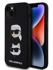 Karl Lagerfeld Liquid Silicone Karl a Choupette Heads puzdro pre iPhone 15 Plus čierna KLHCP15MSDHKCNK