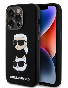 Karl Lagerfeld Liquid Silicone Karl and Choupette Heads Zadný Kryt pre iPhone 15 Pro čierna KLHCP15LSDHKCNK