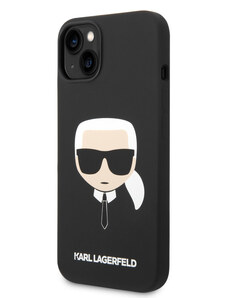 Karl Lagerfeld Liquid Silicone Karl Head Zadný Kryt pre iPhone 14 Plus čierna KLHCP14MSLKHBK