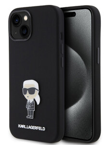 Karl Lagerfeld Liquid Silicone Metal Ikonik Zadný Kryt pre iPhone 15 čierna KLHCP15SSMHKNPK