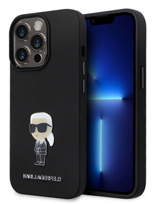 Karl Lagerfeld Liquid Silicone Metal Ikonik puzdro pre iPhone 15 Pro čierna KLHCP15LSMHKNPK