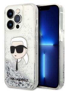 Karl Lagerfeld Liquid Glitter Karl Head puzdro pre iPhone 15 Pro Max strieborná KLHCP15XLNKHCH