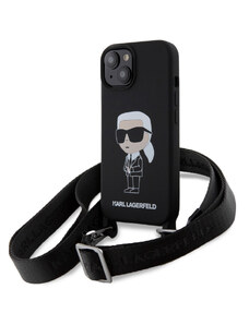 Karl Lagerfeld Liquid Silicone Crossbody Ikonik puzdro pre iPhone 15 čierna KLHCP15SSCBSKNK